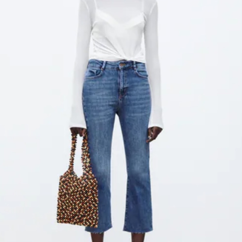 Zara high rise mini flare jeans. Size 2 in mid-blue.